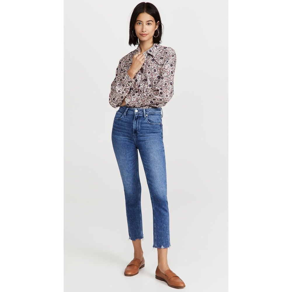 PAIGE Sarah Slim Crop Jeans Size 26‎ Skysong with Distressed Hem Skinny Straight